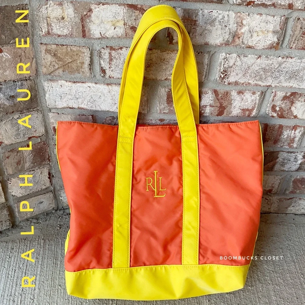 NWOT Ralph Lauren Tote Orange Yellow , Embroidered Logo